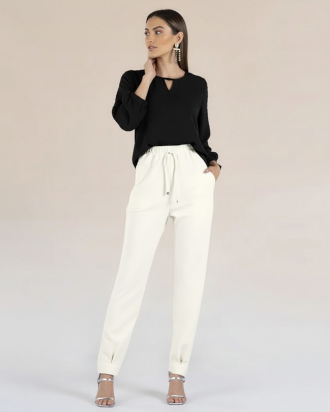 Blusa Manga 7/8 com Decote Gota - Cereja Rosa - Preto-1f4067cd-dd45-4f83-8b6d-e36d466f3c8e