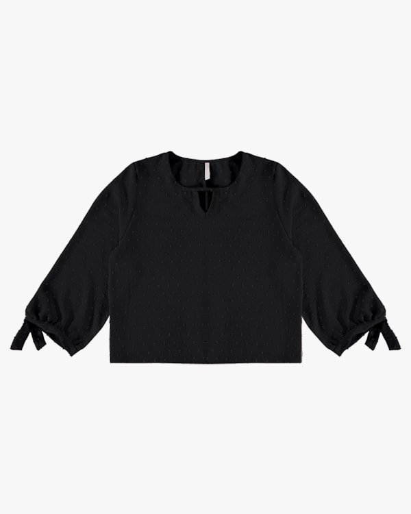 Blusa Manga 7/8 com Decote Gota - Cereja Rosa - Preto