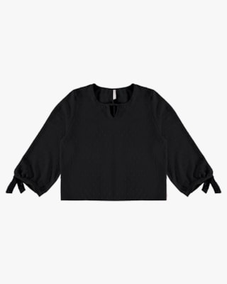 Blusa Manga 7/8 com Decote Gota - Cereja Rosa - Preto P