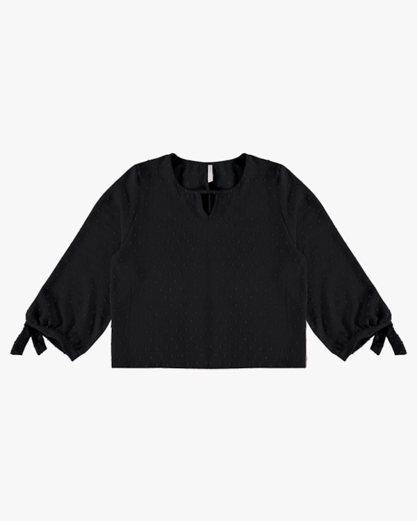 Blusa Manga 7/8 com Decote Gota - Cereja Rosa - Preto P