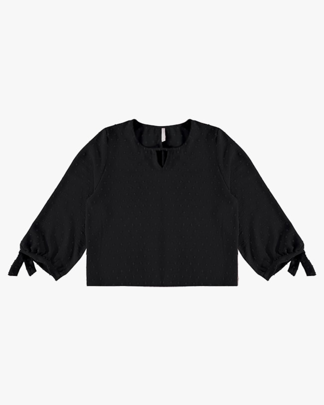 Blusa Manga 7/8 com Decote Gota - Cereja Rosa - Preto P-f417baa1-9e29-46cf-96d3-a75eb9eec8d8