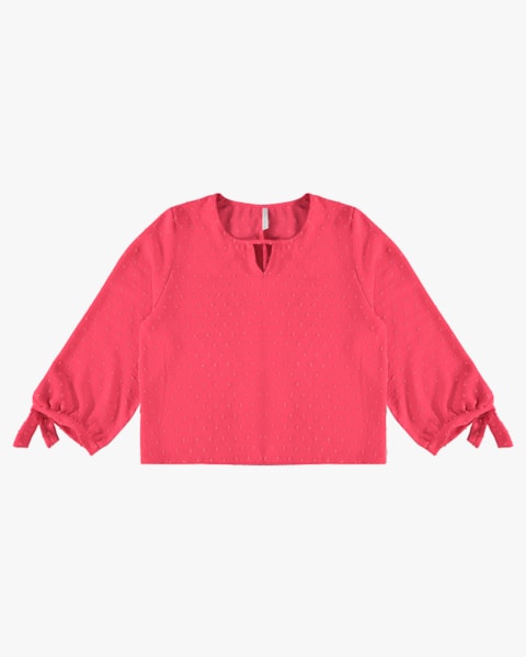 Blusa Manga 7/8 com Decote Gota - Cereja Rosa - Rosa