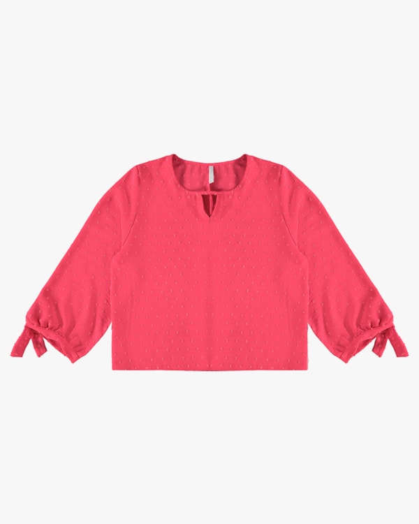 Blusa Manga 7/8 com Decote Gota - Cereja Rosa - Rosa