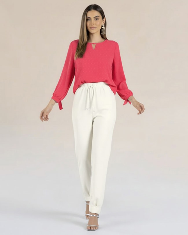 Blusa Manga 7/8 com Decote Gota - Cereja Rosa - Rosa-3afa08ff-de8a-4899-8ac8-cd2524912513