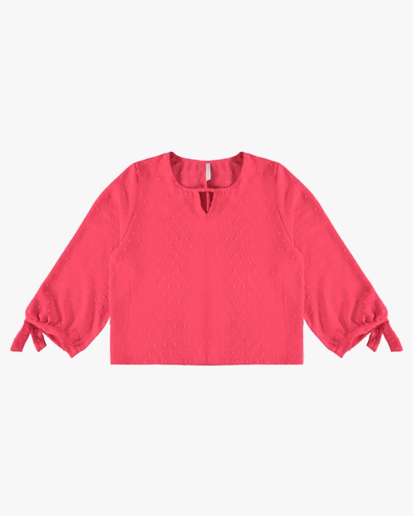 Blusa Manga 7/8 com Decote Gota - Cereja Rosa - Rosa