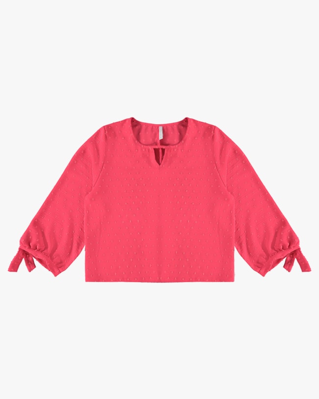 Blusa Manga 7/8 com Decote Gota - Cereja Rosa - Rosa-c5b969a0-3207-4118-8483-e031612bd73e
