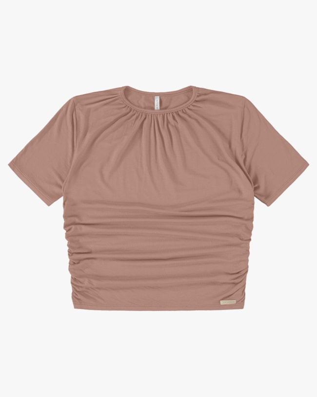 Blusa Manga Curta com Franzidos - Cereja Rosa - Aveia P-f5ae6846-1159-4872-b4b8-648c109071a6