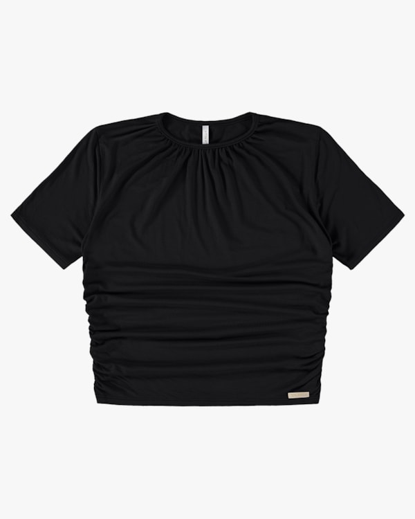 Blusa Manga Curta com Franzidos - Cereja Rosa - Preto P
