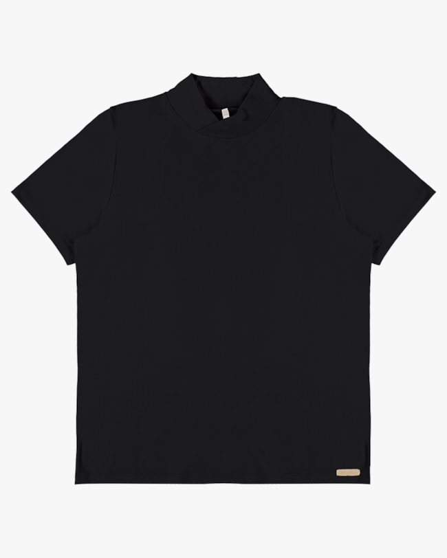 Blusa Manga Curta com Gola Transpassada - Cereja Rosa - Preto P-6f56f818-68d4-4a3b-9549-e4d7e4aee40c