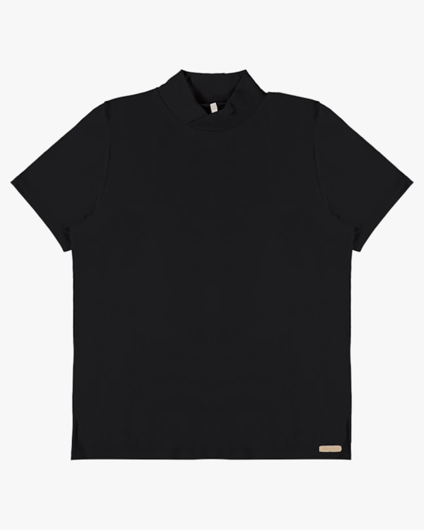 Blusa Manga Curta com Gola Transpassada - Cereja Rosa - Preto P