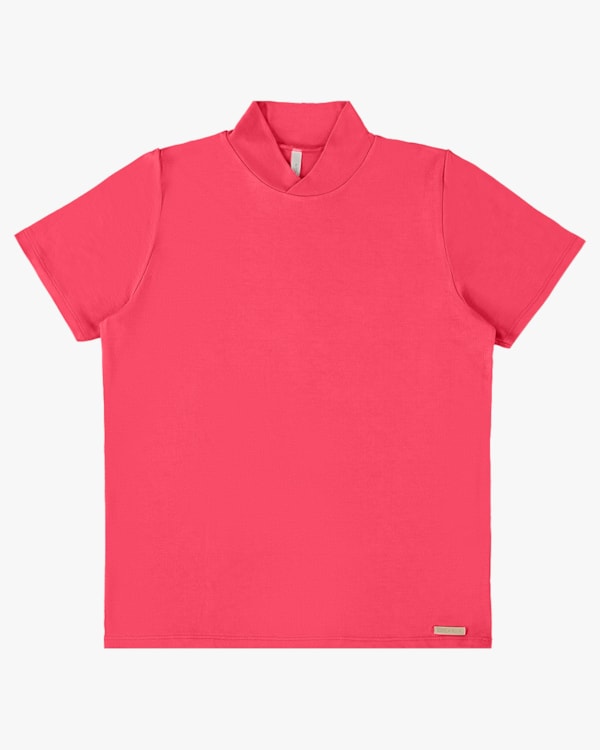 Blusa Manga Curta com Gola Transpassada - Cereja Rosa - Rosa