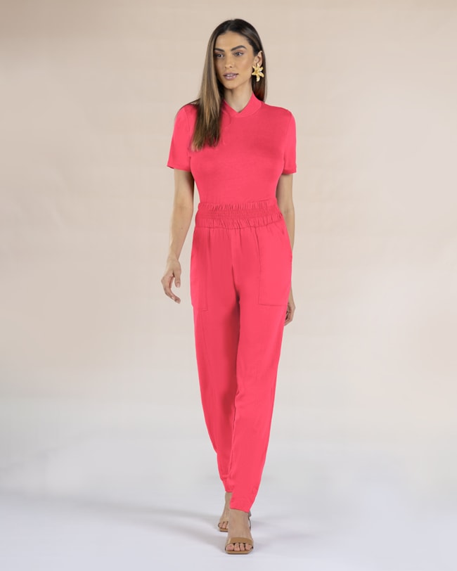 Blusa Manga Curta com Gola Transpassada - Cereja Rosa - Rosa P-480303b0-500b-4699-97f4-cc2f93c45f8a
