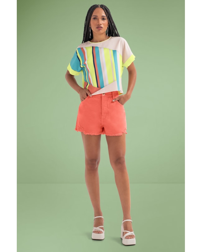 Blusa Manga Curta Estampada Cereja Rosa-5536f930-8657-434a-9abb-a8d448c1e034