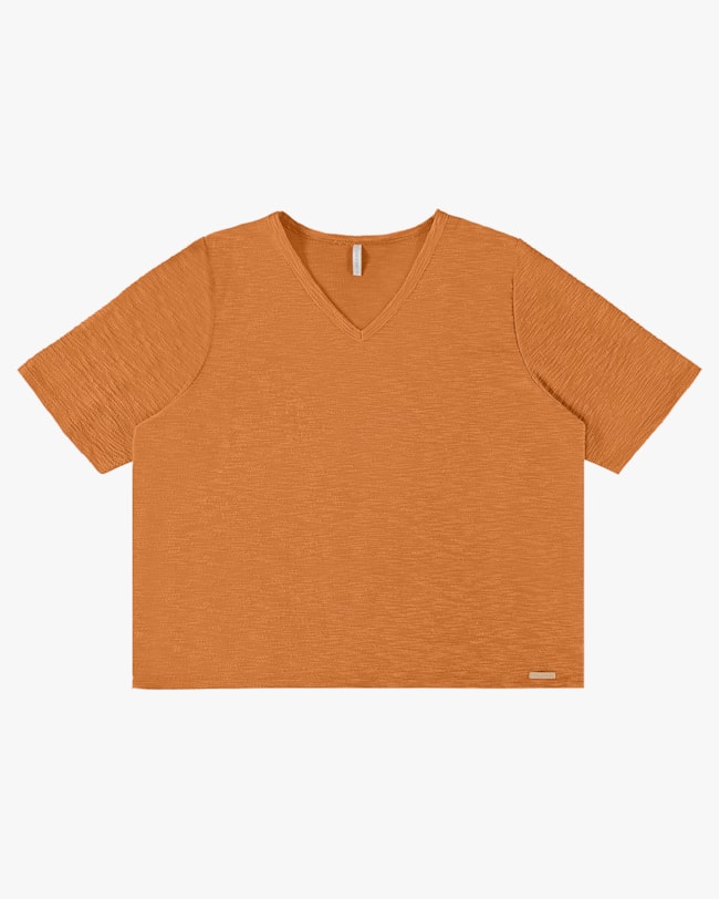 Blusa Manga Curta Plus Size com Decote V - Cereja Rosa - Amarelo P-37a06466-83fc-4b8d-8da7-fce5b84b5b20