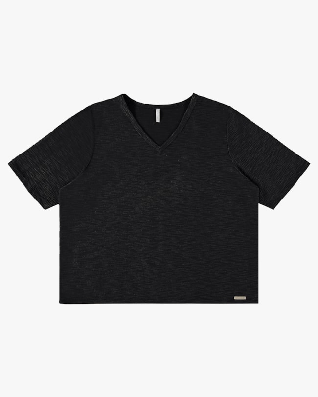 Blusa Manga Curta Plus Size com Decote V - Cereja Rosa - Preto P-68dc5ec0-4614-40b5-8af3-c1d065d12212