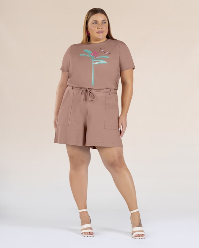 Blusa Manga Curta Plus Size com Estampa - Cereja Rosa - Aveia-565bd911-da50-4616-985d-0aecf5820527