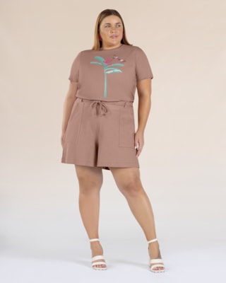 Blusa Manga Curta Plus Size com Estampa - Cereja Rosa - Aveia P