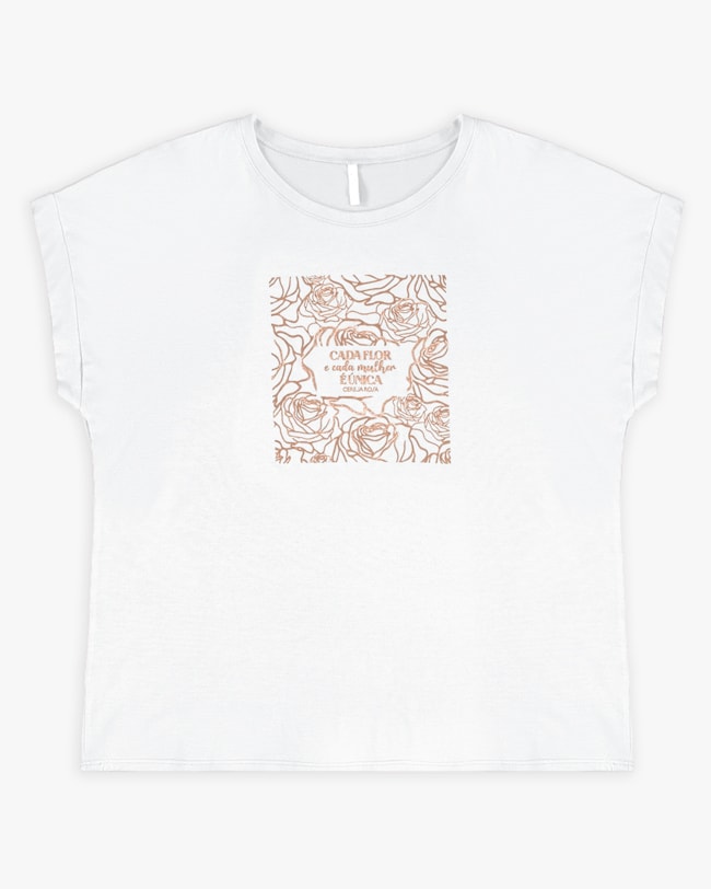 Blusa Manga Curta Plus Size com Estampa - Cereja Rosa - Branco P-ed208b67-10c3-4faa-8b0a-060cff91dbfb