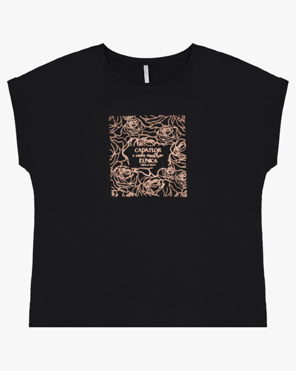 Blusa Manga Curta Plus Size com Estampa - Cereja Rosa - Preto P