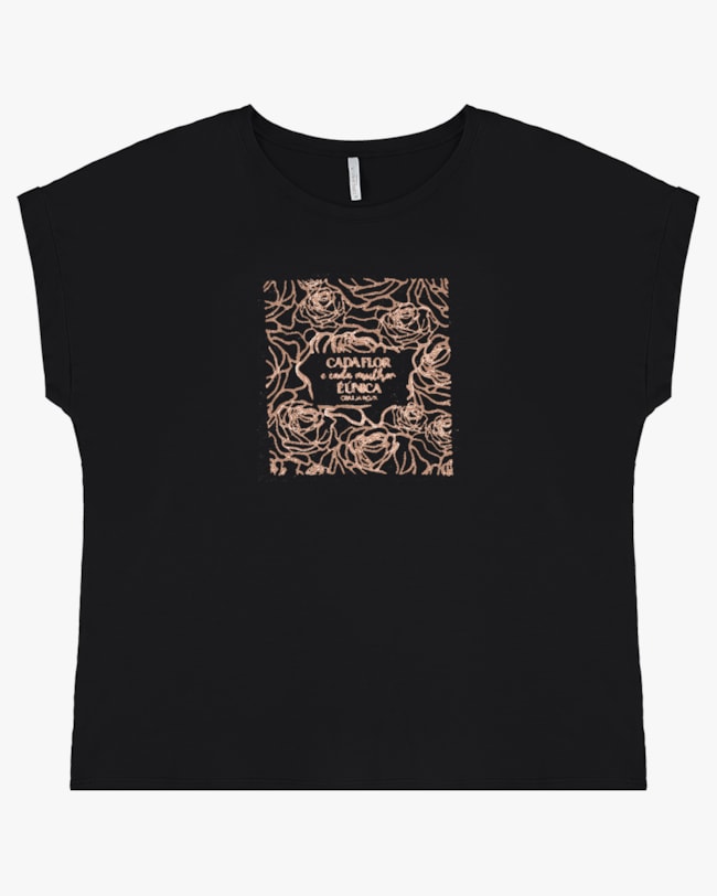 Blusa Manga Curta Plus Size com Estampa - Cereja Rosa - Preto P-54e33ef4-899f-436c-bbb6-84d546f00820