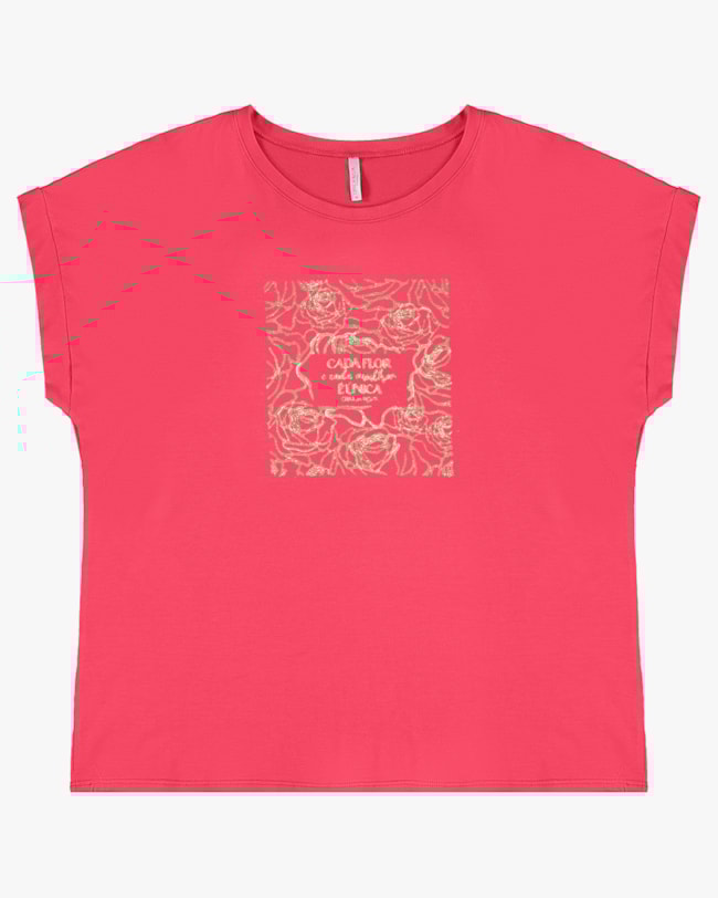 Blusa Manga Curta Plus Size com Estampa - Cereja Rosa - Rosa-f4b41858-d7d8-4c24-ba5d-036d87346771