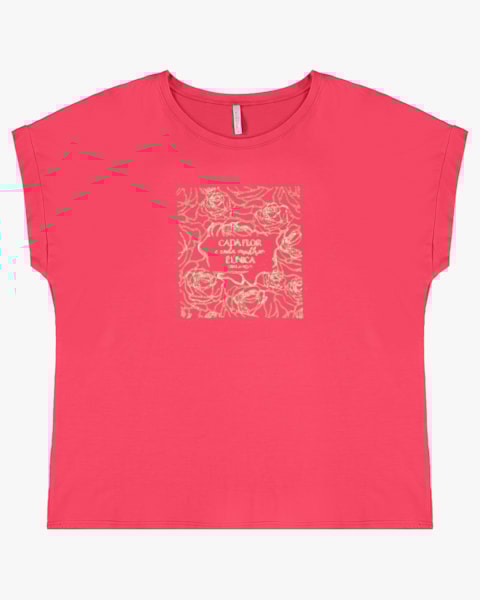 Blusa Manga Curta Plus Size com Estampa - Cereja Rosa - Rosa