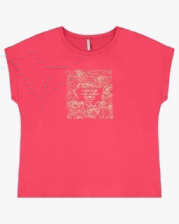 Blusa Manga Curta Plus Size com Estampa - Cereja Rosa - Rosa