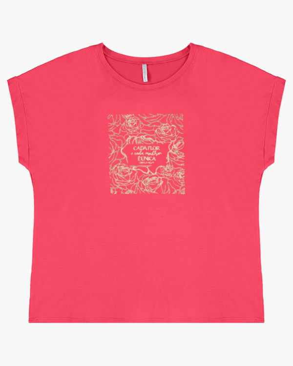 Blusa Manga Curta Plus Size com Estampa - Cereja Rosa - Rosa