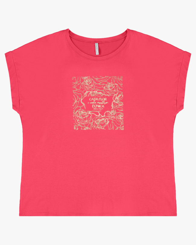 Blusa Manga Curta Plus Size com Estampa - Cereja Rosa - Rosa-9b62baf5-0f43-4650-9c69-a133bce6cce3