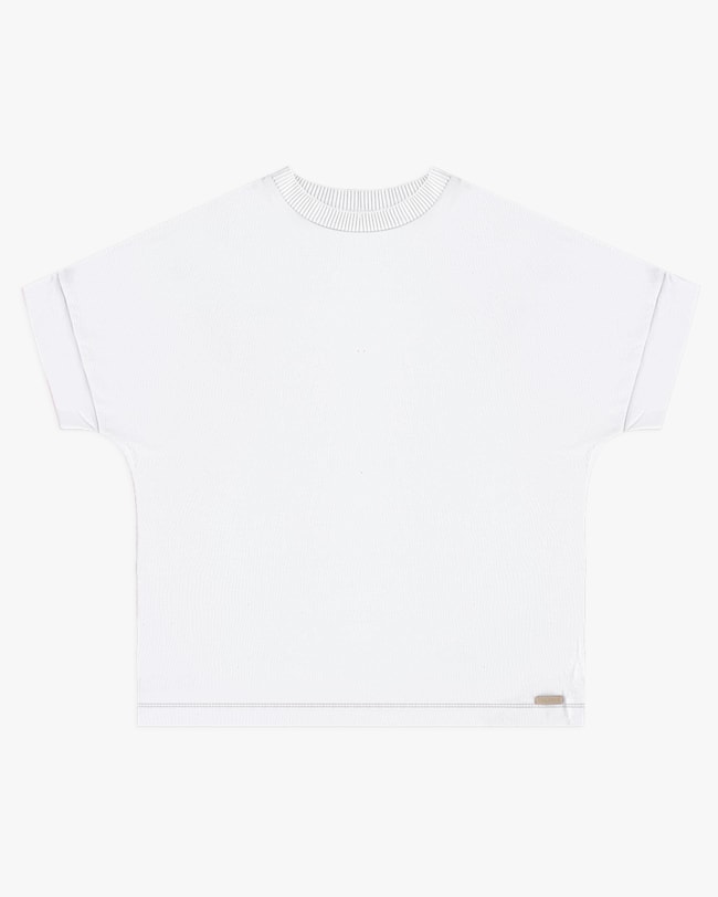 Blusa Manga Curta Plus Size com Retilínea na Gola - Cereja Rosa - Branco P-3ba5b394-2b09-4ea9-968c-ff22f87e6ff7