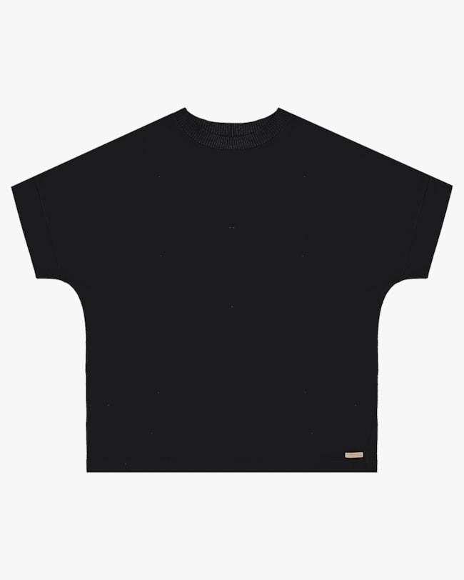 Blusa Manga Curta Plus Size com Retilínea na Gola - Cereja Rosa - Preto-cc5082eb-d729-483c-be10-13a27c20f257