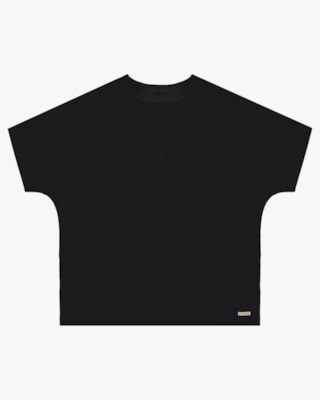 Blusa Manga Curta Plus Size com Retilínea na Gola - Cereja Rosa - Preto  P