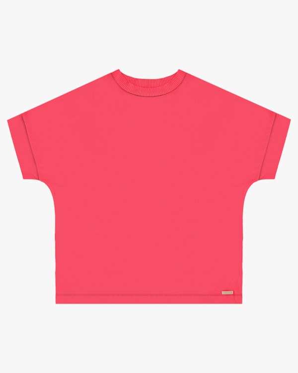 Blusa Manga Curta Plus Size com Retilínea na Gola - Cereja Rosa - Rosa P