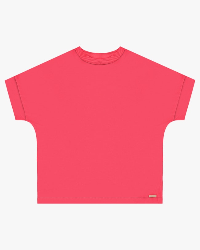 Blusa Manga Curta Plus Size com Retilínea na Gola - Cereja Rosa - Rosa P-27e55b23-dfd3-4b34-a93a-f9d6e3d1ca74