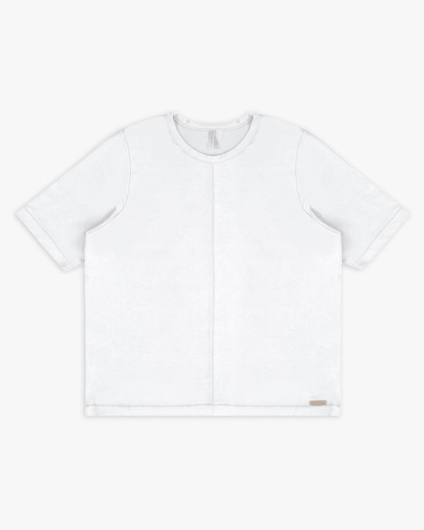 Blusa Manga Curta Plus Size em Tricot Viscose - Cereja Rosa - Branco P