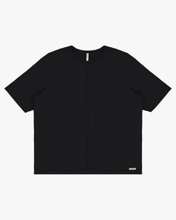 Blusa Manga Curta Plus Size em Tricot Viscose - Cereja Rosa - Preto P