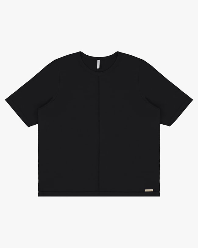 Blusa Manga Curta Plus Size em Tricot Viscose - Cereja Rosa - Preto P-e0a79698-7c87-425e-87c1-926c2b9855aa