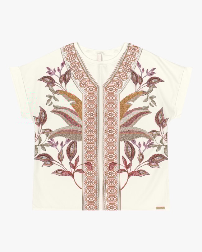 Blusa Manga Curta Plus Size Estampada Cereja Rosa-c7ab1baa-5e6c-4da4-8211-a11faffc0b64