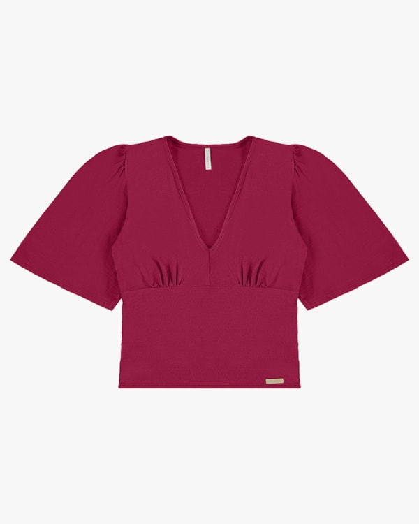 Blusa Manga Evasê em Viscose - Cereja Rosa - Cabernet P