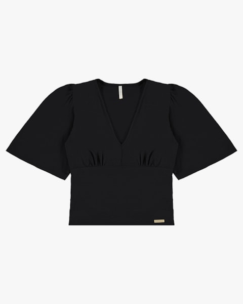 Blusa Manga Evasê em Viscose - Cereja Rosa - Preto