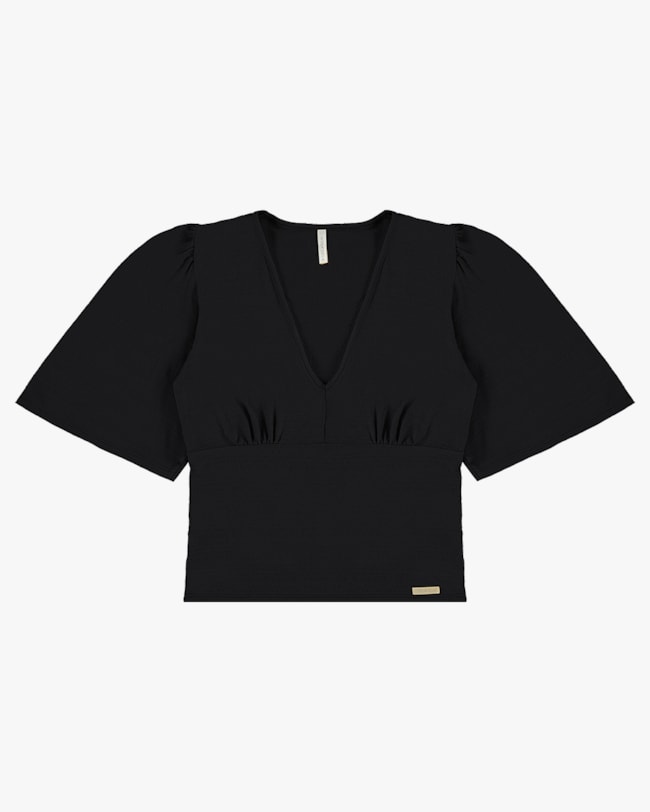 Blusa Manga Evasê em Viscose - Cereja Rosa - Preto-0d1823a8-0b39-4eab-bb28-9fe44d1aac5a