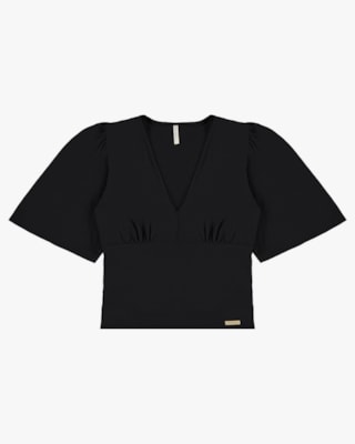 Blusa Manga Evasê em Viscose - Cereja Rosa - Preto P