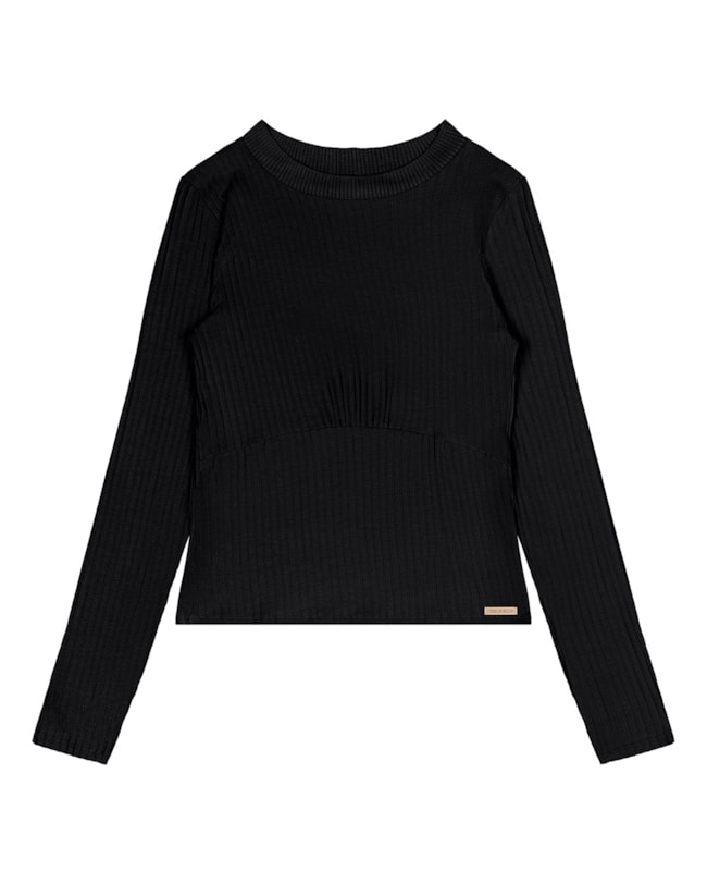 Blusa Manga Longa Canelada Cereja Rosa Preto-111858e4-990b-46a3-aff8-6331e221512a