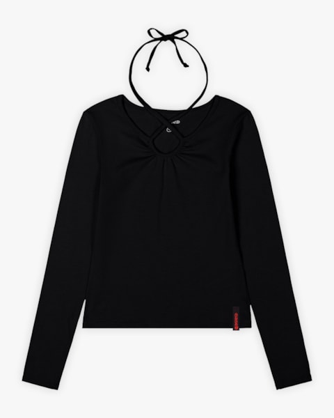 Blusa Manga Longa Juvenil com Amarração Decote - BaseD - Preto