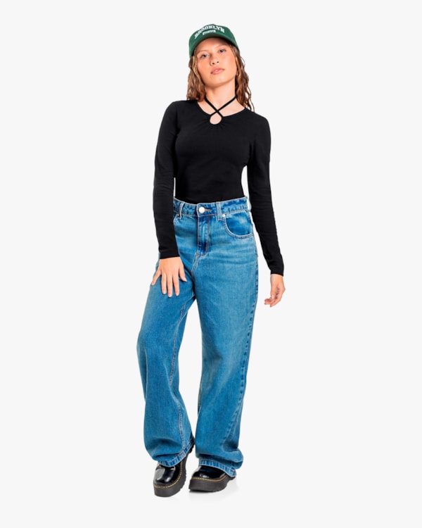 Blusa Manga Longa Juvenil com Amarração Decote - BaseD - Preto