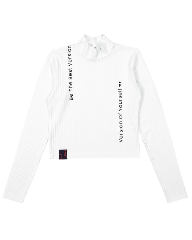 Blusa Manga Longa Juvenil em Canelado com Gola Alta BaseD- Branco-bd681e1c-cc52-4906-9e9f-b1eb634688ea