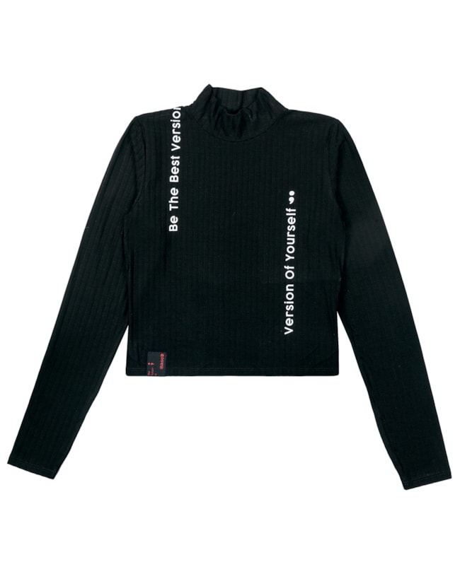 Blusa Manga Longa Juvenil em Canelado com Gola Alta BaseD- Preto-7295dcff-3226-4671-ac1e-b43ca9db15e6