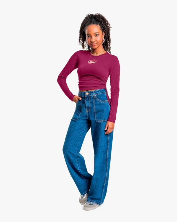 Blusa Manga Longa Juvenil Feminina com Ajuste Lateral - BaseD - Marsala