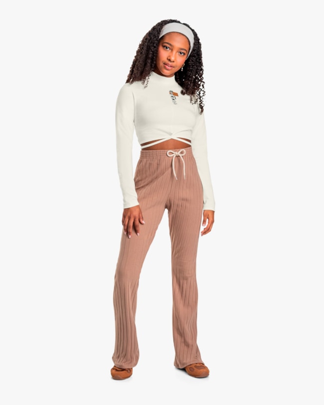 Blusa Manga Longa Juvenil Feminina com Amarração - BaseD - Natural-1b59769d-0721-4699-b2f9-1ffa1fa2cad7