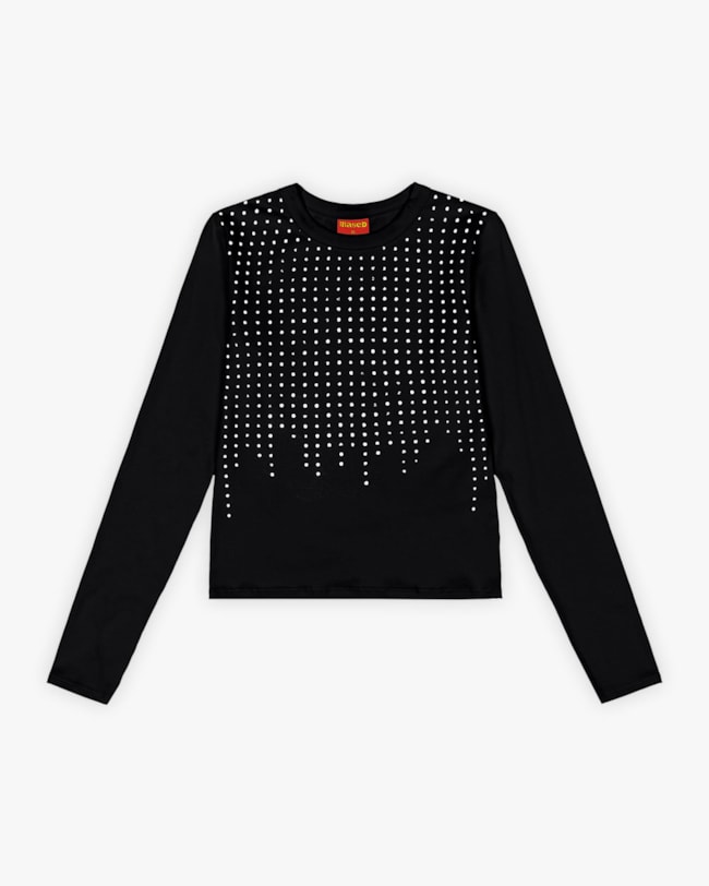 Blusa Manga Longa Juvenil Feminina em Cotton com Strass - BaseD - Preto-7c53de82-91b9-4e50-9966-b10adb242763